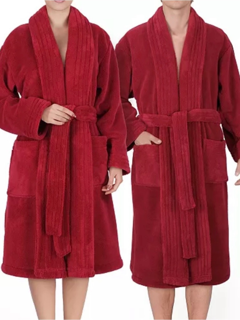 Unisex Luxury Bathrobe - Plush Shawl-Collar Robe in Burgundy (size L) - Picture 3 of 4